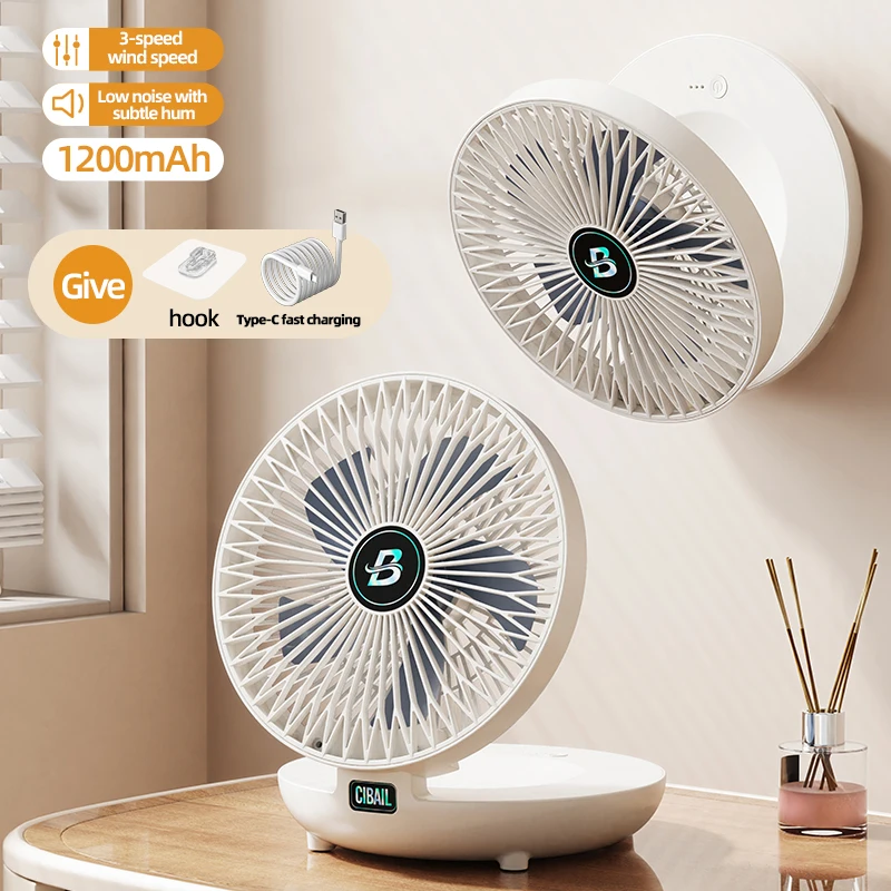 Ventilador De Escritorio Multifuncional 3 En 1 (blanco), Tres Velocidades De Viento, Bajo Nivel De Ruido, Recargable.