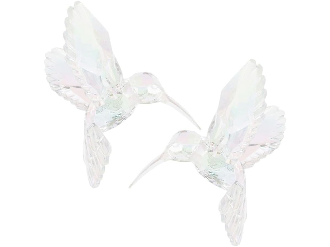 Dos Colgantes De Pájaros De Acrílico Con Diseño Iridiscente. Elegante Decoración Colgante Para Paredes Y Oficinas.