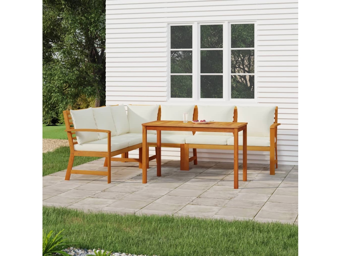 Juego de comedor de jardín de 5 piezas con cojines de acacia maciza DKD Home Decor