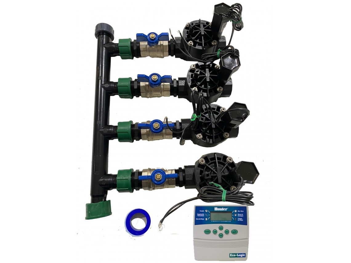 Sistema De Riego Automático Para Jardin De 4 Zonas Con Programador Elc401 Y Electroválvulas Rain Bird Hv 1 24v