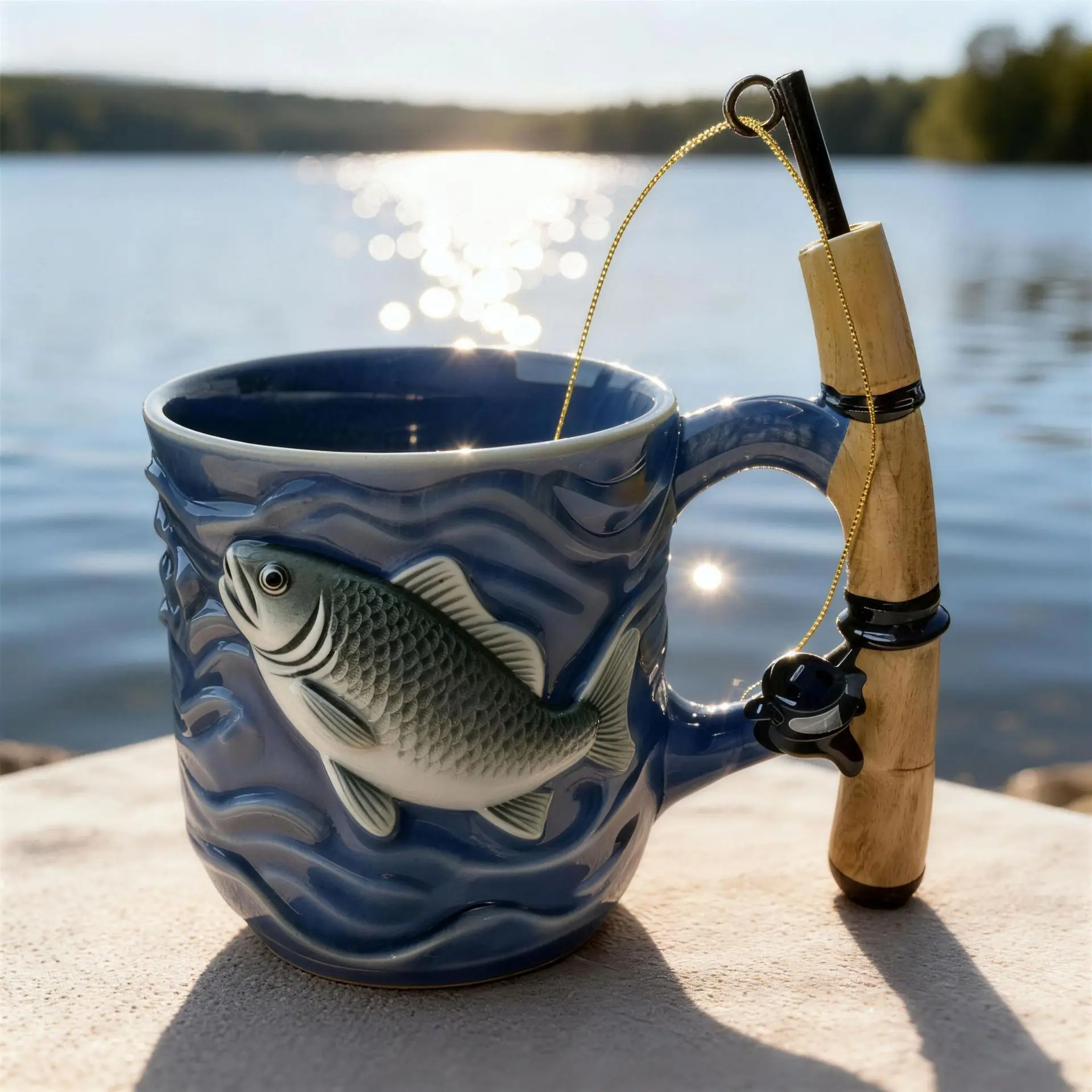 (taza De Pesca De 350 Ml) Taza De Cerámica Angler's Dream, Taza De Desayuno Creativa En 3d