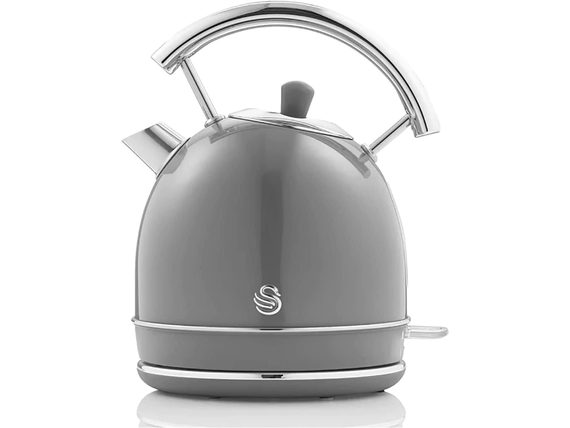 Retro Hervidor Agua Eléctrico, 1,8 L, Resistencia Oculta Acero Inoxidable, Sin Bpa, Inalámbrico Swan Sk14630grneu Gris