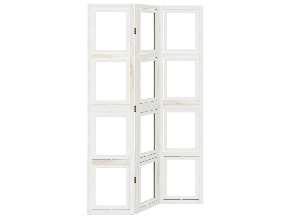 Biombo divisor de ambientes, 3 paneles en madera de paulownia blanca con puerta (Fotos Dec030752)