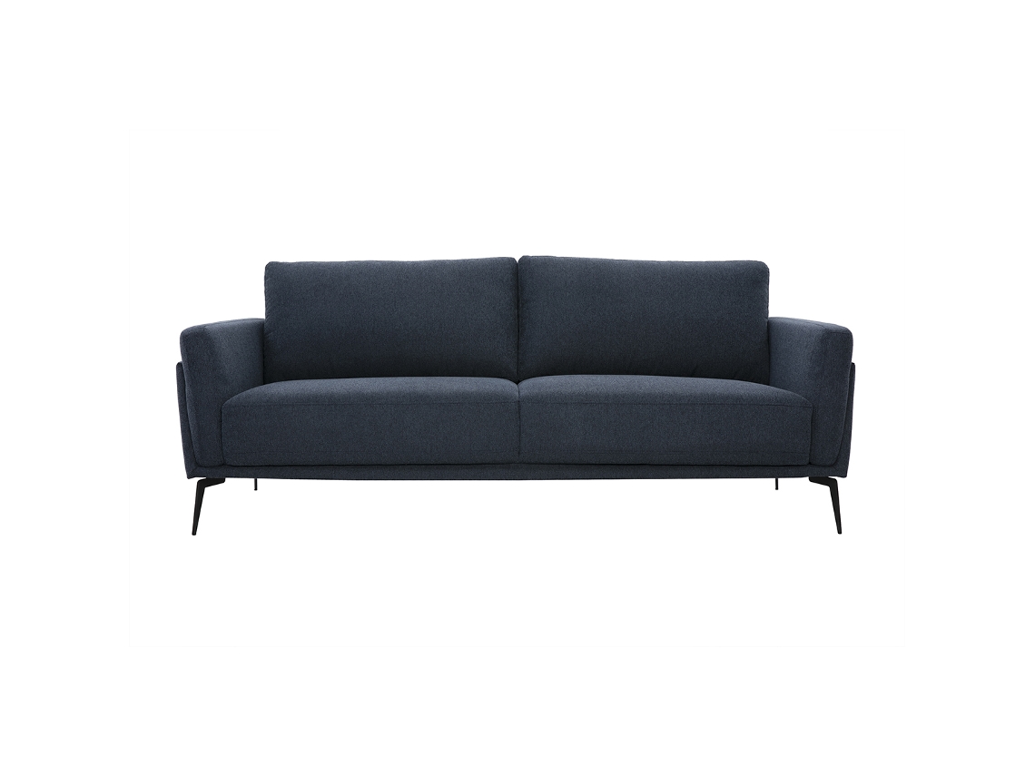 Sofá de diseño Miliboo de 3 plazas en tejido de terciopelo texturizado azul oscuro y metal Mosco negro