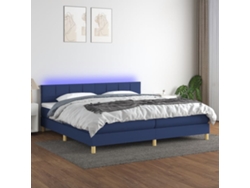 Cama Box Spring Con Colchón Y Led Tela Azul 200x200 Cm