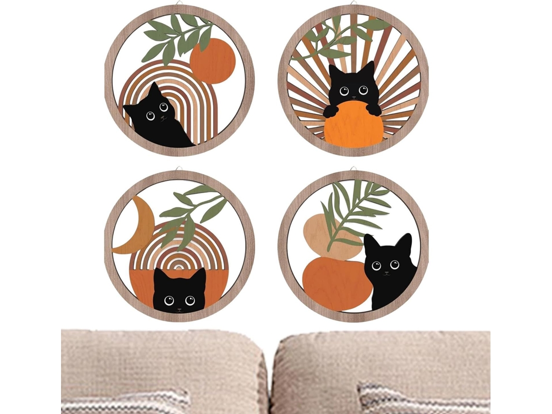 Decoración Piezas Negro De Pared Boho Cat,