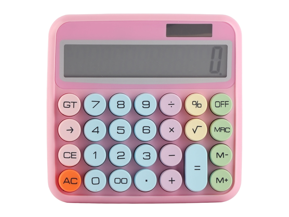 Calculadora Mecánica Con Teclado Colorido 12 Dígitos Para Hogar Escuela Oficina Rosado