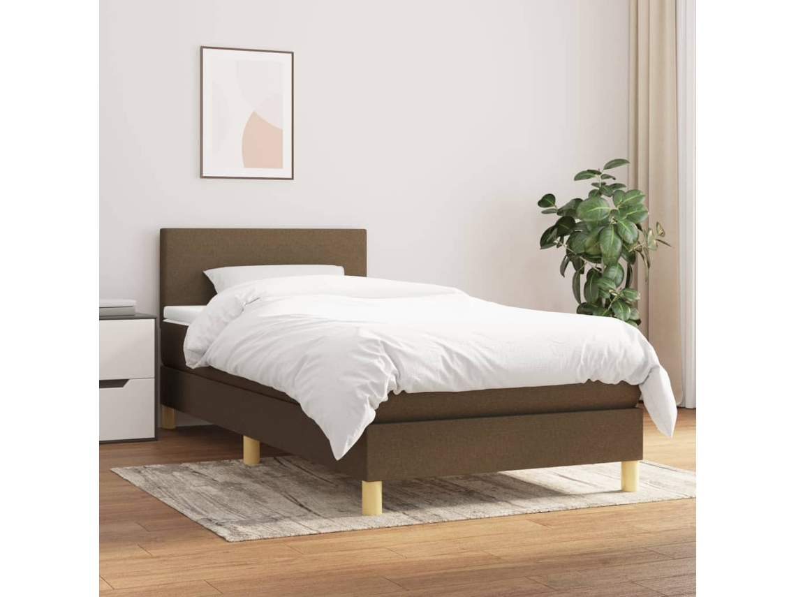 Cama Box Spring Con Colchón Tela Marrón Oscuro 100x200 Cm