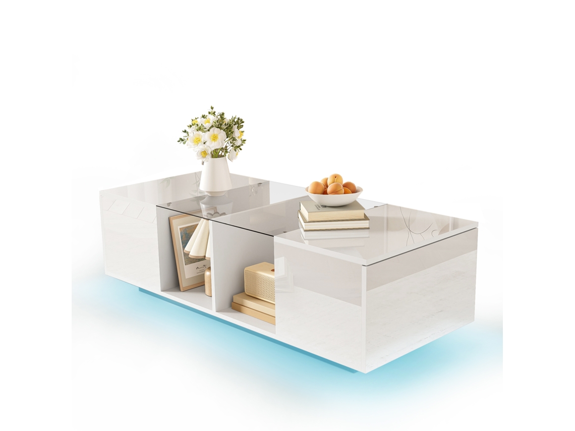 Mesa Centro Blanca 120×50×38.5 Led Alto Brillo Moderna