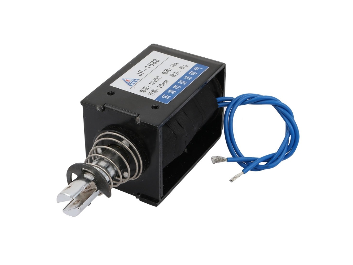 Electroimán De Solenoide De Cc Con Marco De Empuje Y Tracción. 12 V 10 A. Carrera De 20 Mm. 8 Kg.