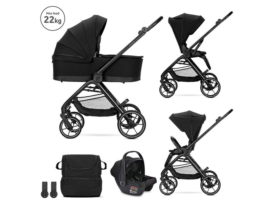 Cochecito Venice Black Trio con asiento de coche Aria Luxe tamaño I de Lorelli
