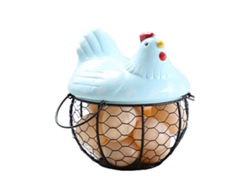 Cesta para huevos de hierro con tapa de cerámica, azul NEVEANCE
