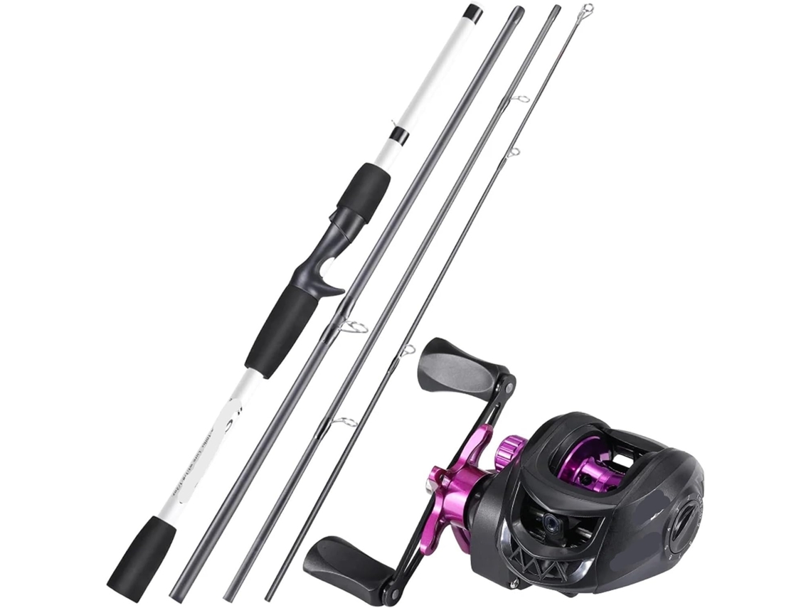 Kits De Cañas Pescar Fibra Carbono Para Baitcasting, 4 Secciones, Caña Casting Y Carrete Metal Pesca Lubina...