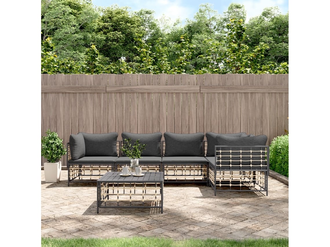 Conjunto de jardín de 6 piezas con cojines de mimbre sintético antracita de DKD Home Decor