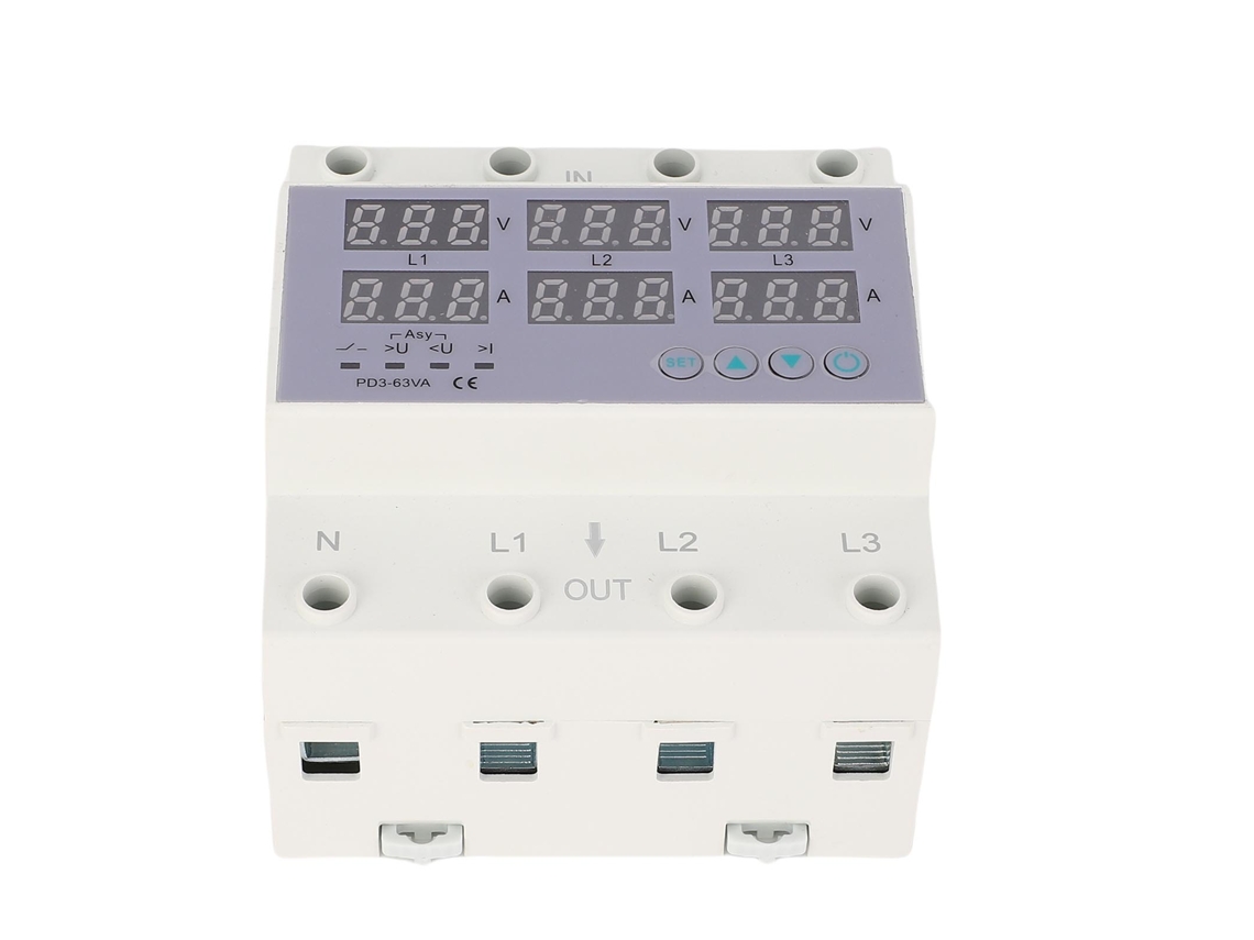 Protector Automático De Sobretensión Y Sobrecorriente Voltímetro Amperímetro 3 Fases Din Rail Ac230-300v