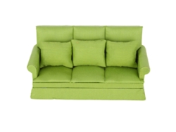 Sofá Mini Para Casa De Muñecas 1:12 Con 3 Almohadas Mueble De Salón Madera Decoración Verde