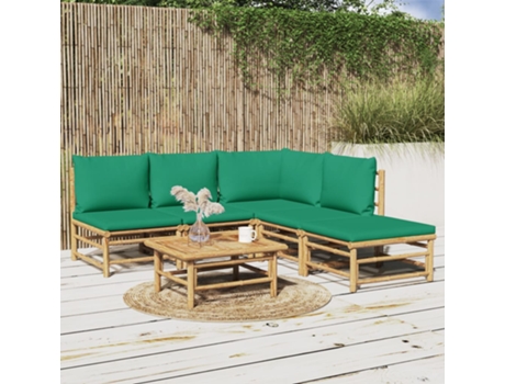 MAISON EXCLUSIVE Set de muebles de jardín 6 piezas bambú con cojines verde