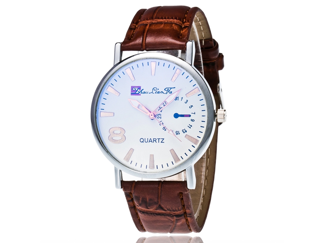 Reloj Analógico De Cuarzo Para Hombre Zhoulianfa Con Correa Sencilla De Piel Sintética - Estilo Café