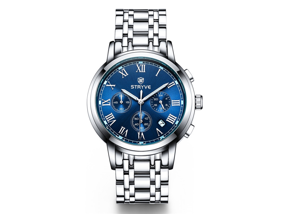Reloj de negocios MDUG para hombre con seis manecillas y calendario (azul plateado)