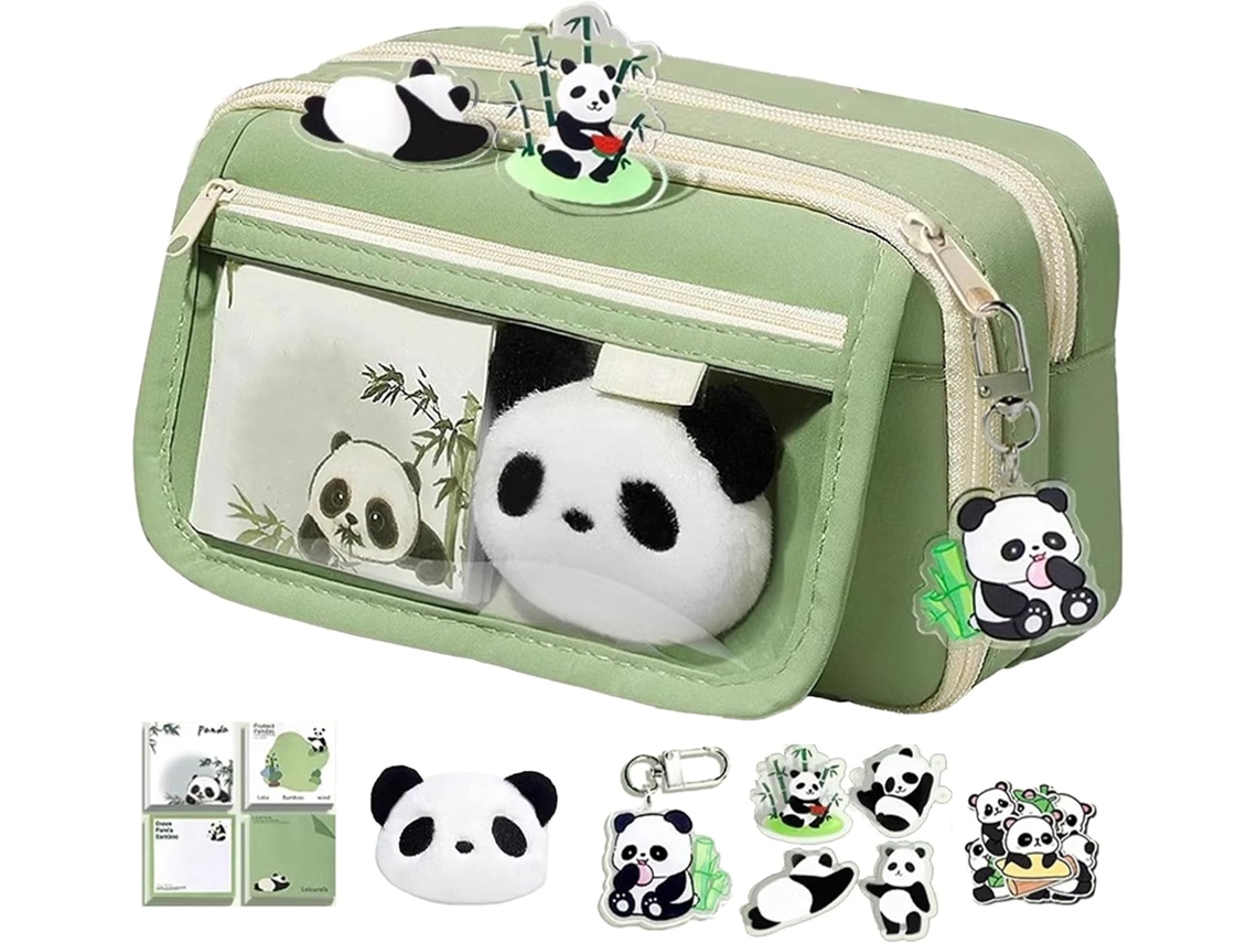 Con estampado de panda y cremallera. Práctico y espacioso, este bonito estuche escolar está hecho de tela resistente.