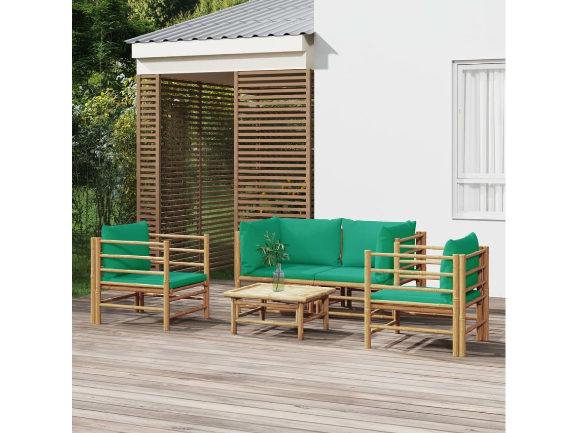 Conjunto de jardín de bambú de 2 piezas con cojines verdes, Dkd Home Decor