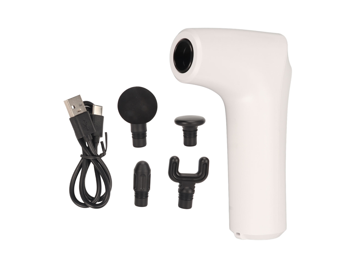 Masajeador Muscular Eléctrico Con 4 Cabezales, Silencioso, Profundo Para Alivio Del Dolor Y Recuperación, Blanco.