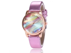 Reloj De Cuarzo Para Mujer Con Correa De Pu Rosa, Diseño Sencillo Y Esfera Redonda.