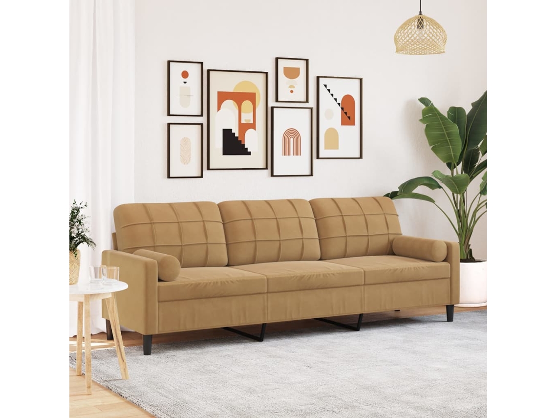Sofá De 3 Plazas | Sofá De Salón | Sofá De Descanso Con Cojines Terciopelo Marrón 210 Cm Wsd486431
