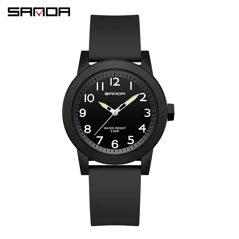Reloj De Cuarzo De Silicona Para Mujer (negro), Deportivo Y Resistente Al Agua.
