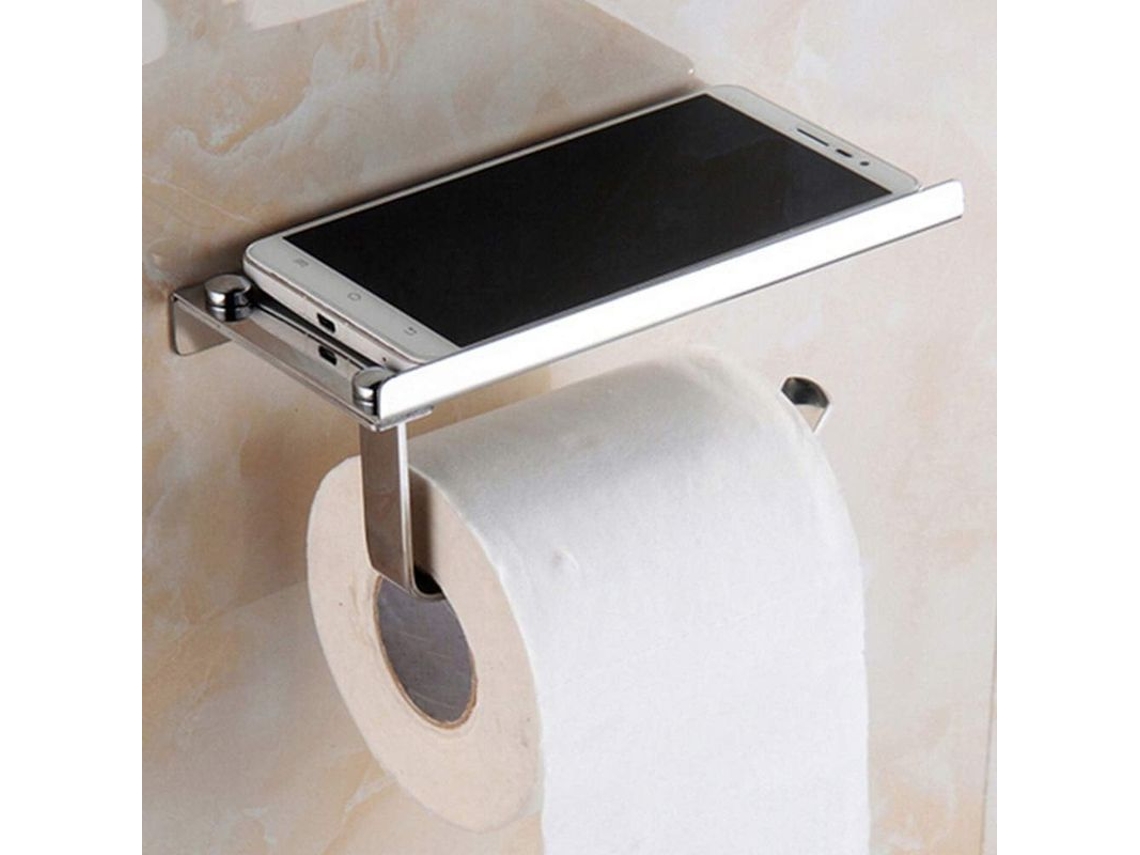 Porta Rollos De Papel Higiénico De Acero Inoxidable Pared Con Estante Para Teléfono Baño