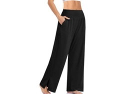 2026-pantalones De Yoga De Pierna Ancha Para Mujer De Talle Alto Con Bolsillos Y Cinturón Ajustable M Negro