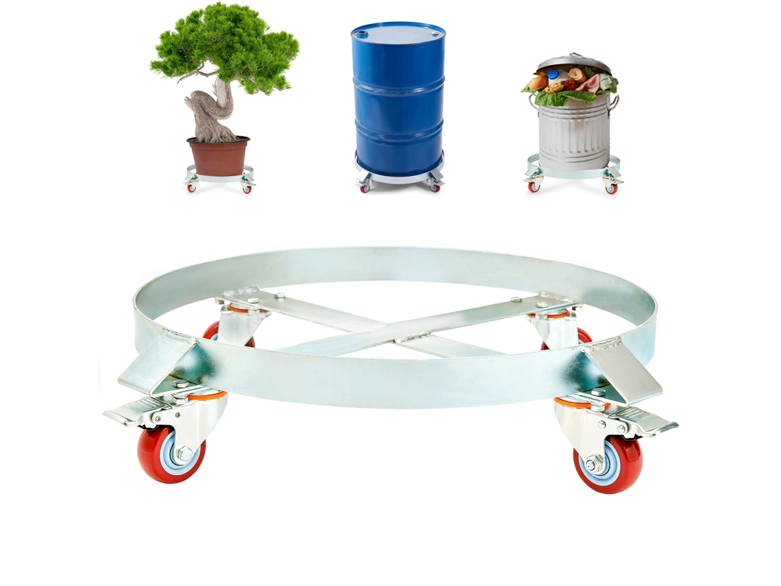Carro portabarriles de acero Succebuy de 250 L, capacidad de carga de 454 kg, con ruedas giratorias