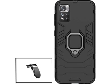 Kit Soporte Magnético L Safe Driving Coche y Funda 3X1 Military Defender Xiaomi Redmi Note 11 Pro+ PHONECARE Negro