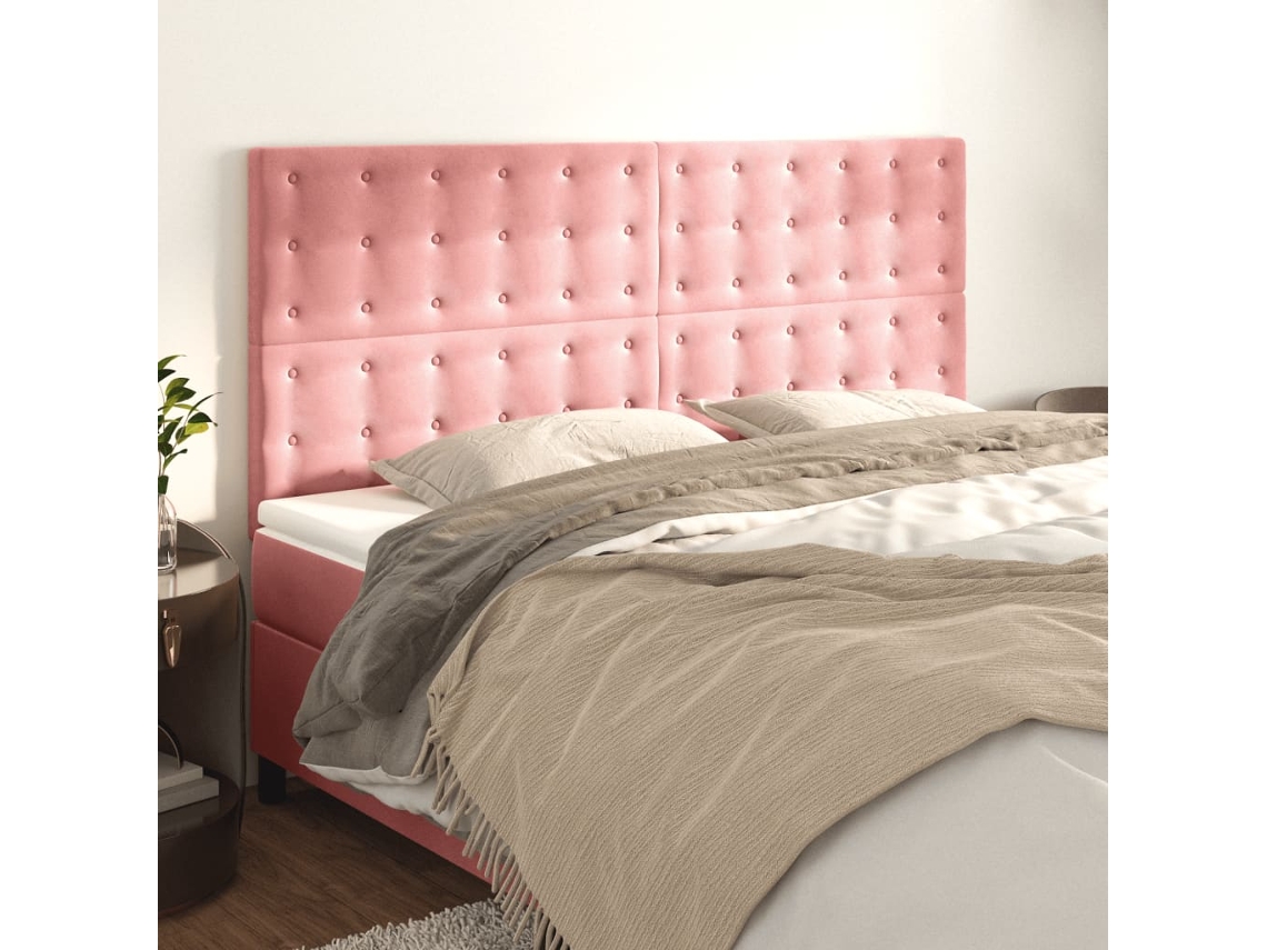 Cabeceros 4 Unidades De Terciopelo Rosa 80x5x78/88 Cm