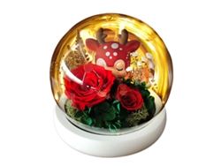 Decoración de flores eternas con rosa y muñeco de ciervo en cúpula de cristal con luz para regalos de cumpleaños y fiestas JEIIBRZUI