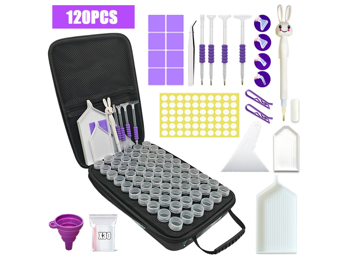 Caja de almacenamiento de cuentas para joyería y pintura de diamantes Digitallab de 120 piezas (60 ranuras con herramientas)