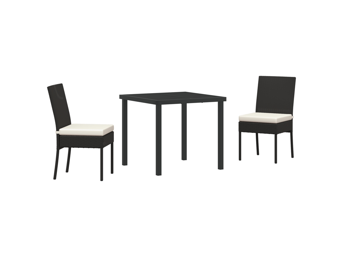 Conjunto de comedor de jardín Vidaxl de 3 piezas, negro, ratán y poliéster