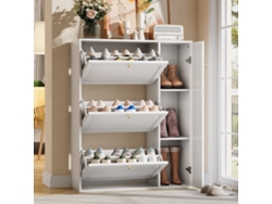 Zapatero Stretch 90x25x114 cm - 3 puertas y 1 compartimento, con separadores ajustables - Blanco