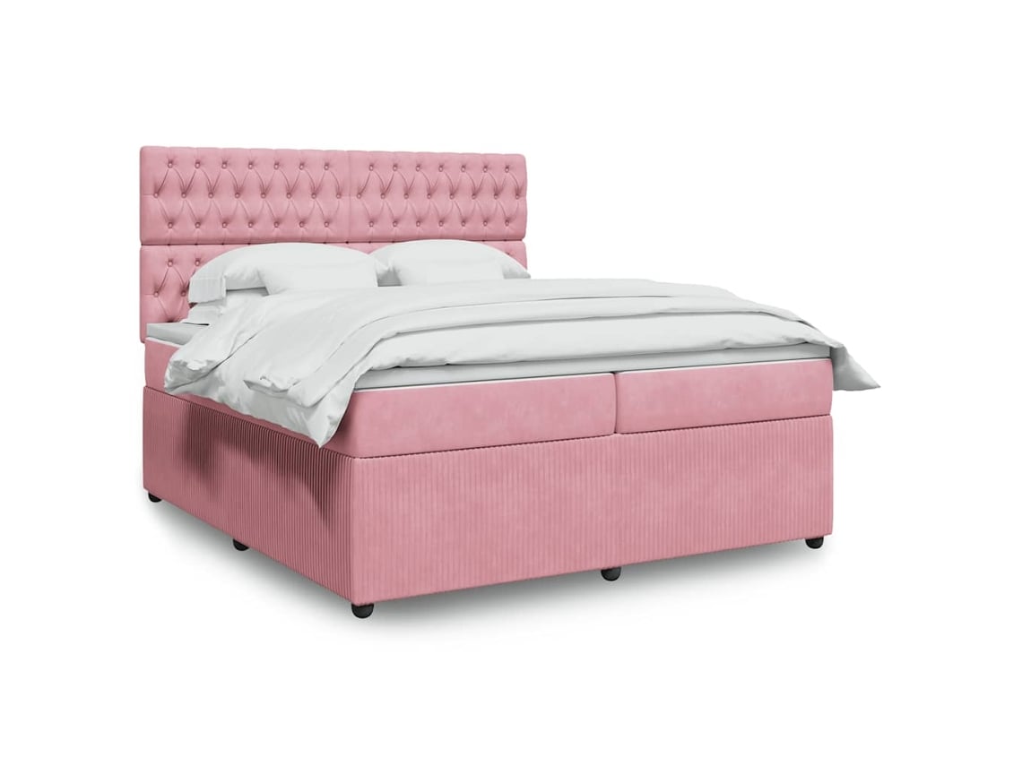 Cama Box Spring Con Colchón Terciopelo Rosa 200x200 Cm