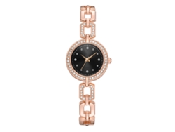 Reloj De Pulsera Casual De Aleación Para Mujer Con Esfera Redonda, Movimiento De Cuarzo, Oro Rosa Y Negro.