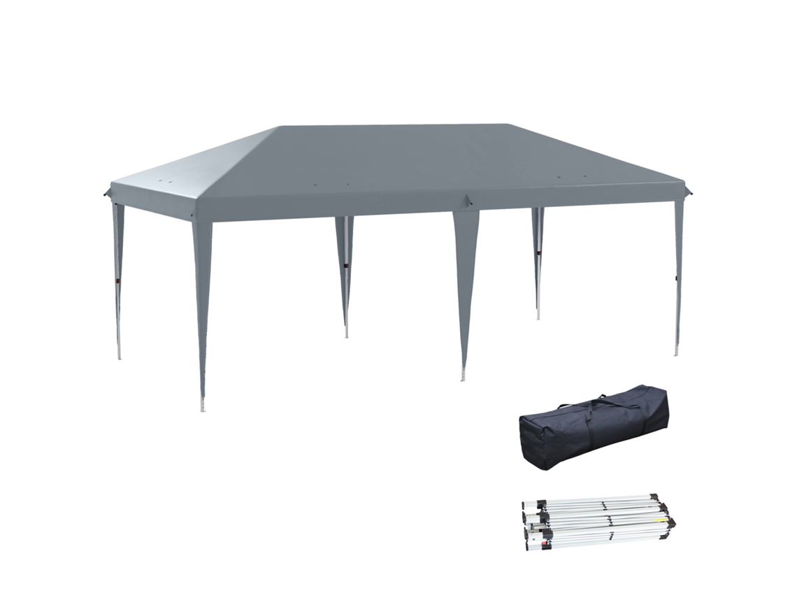 Tienda plegable de 585x295x270 cm, tienda de jardín portátil con bolsa de transporte, tela Oxford gris PMM CAPITALI