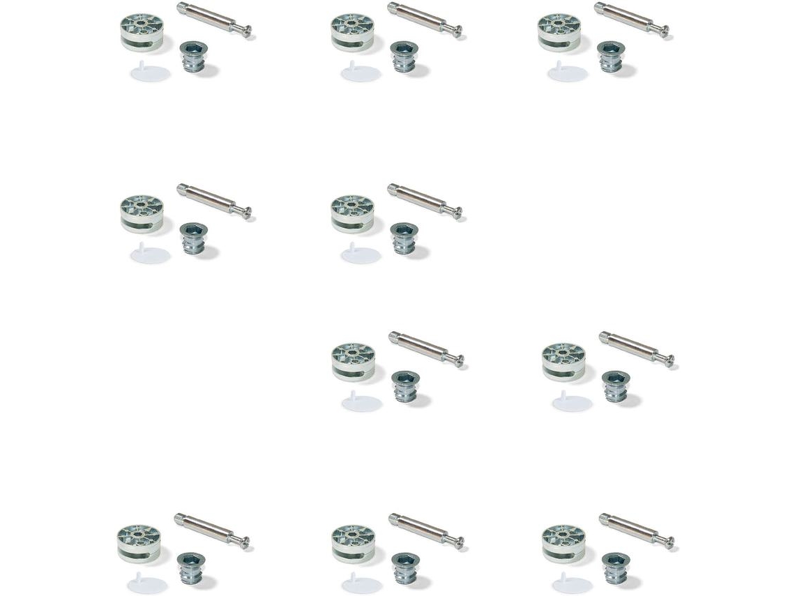 EMUCA Lote de 10 Excéntricas Diámetro 35Mm con Tornillo M8 y Tuerca con Tapa de Plástico Blanco - Para Placa de 20Mm - Zamak y Acero