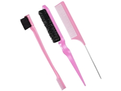 Juego De 3 Cepillos Y Peines Para El Cabello Con Cerdas: Peine De Aseo, Peine De Cola De Rata (rosa)