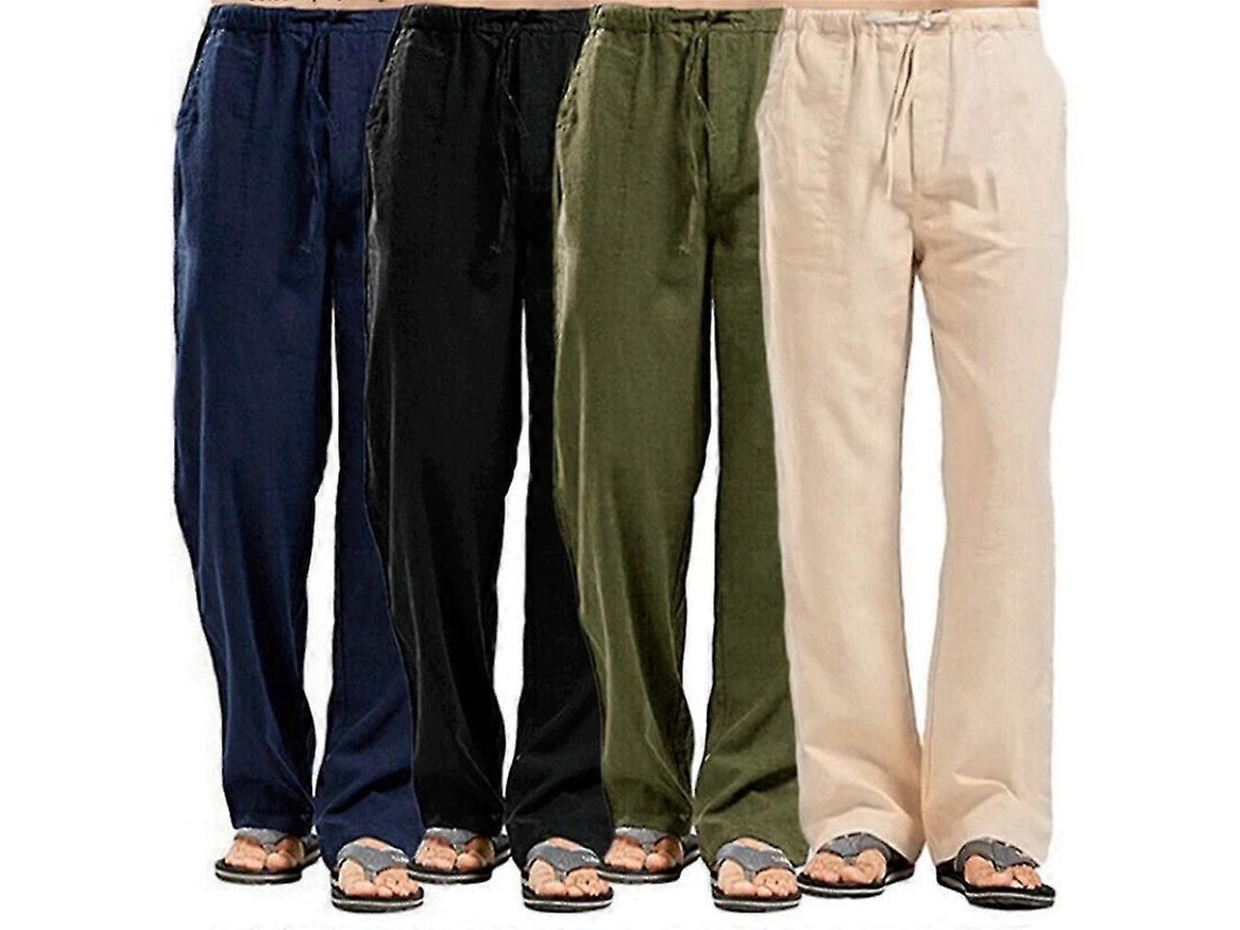 Pantalones De Lino Para Hombre, Pantalones Casuales Con Cinturón De Cuerda Para Uso Diario, Primavera Y Verano.
