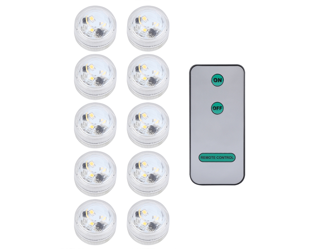 Velas LED sumergibles redondas con control remoto, 10 unidades | Sin marca