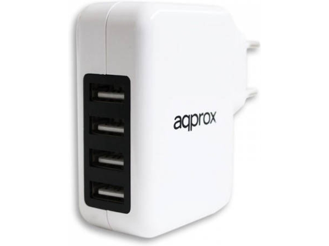 Cargador Adaptador APPROX USBWALL4PW 4 USB Blanco