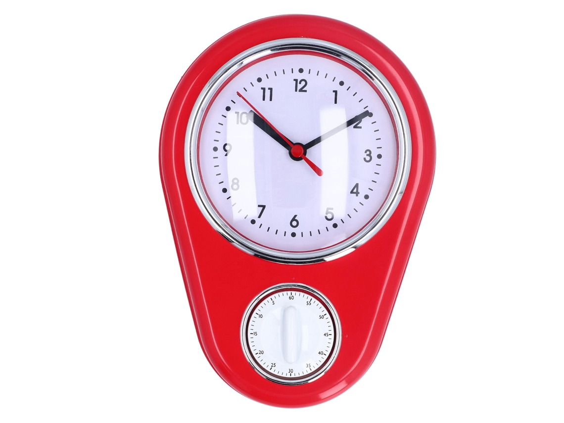 Reloj de cocina Baok de 9 pulgadas con temporizador, silencioso, preciso, de cuarzo, multifuncional, rojo, para uso doméstico.