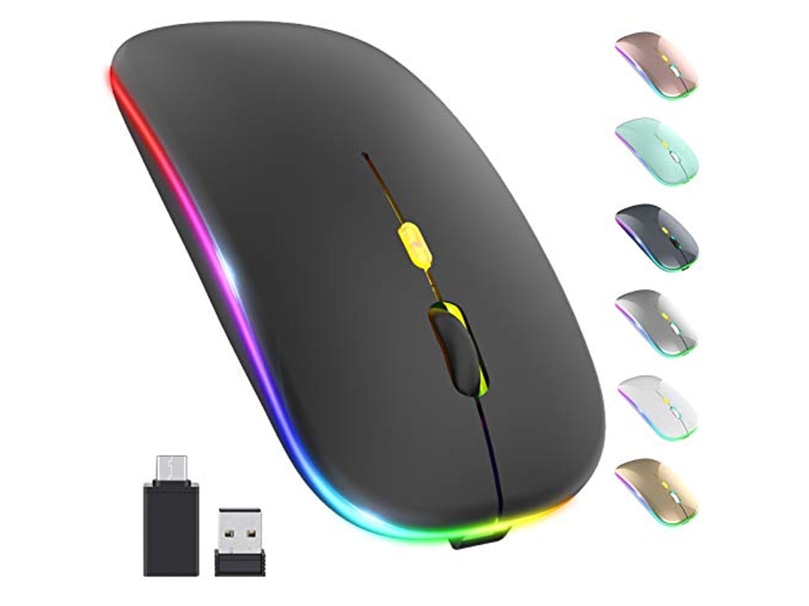 Ratón inalámbrico LED, ratón silencioso delgado recargable de 2,4