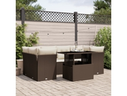 Conjunto de sofá de jardín de 7 piezas con cojines de mimbre marrón DKD Home Decor