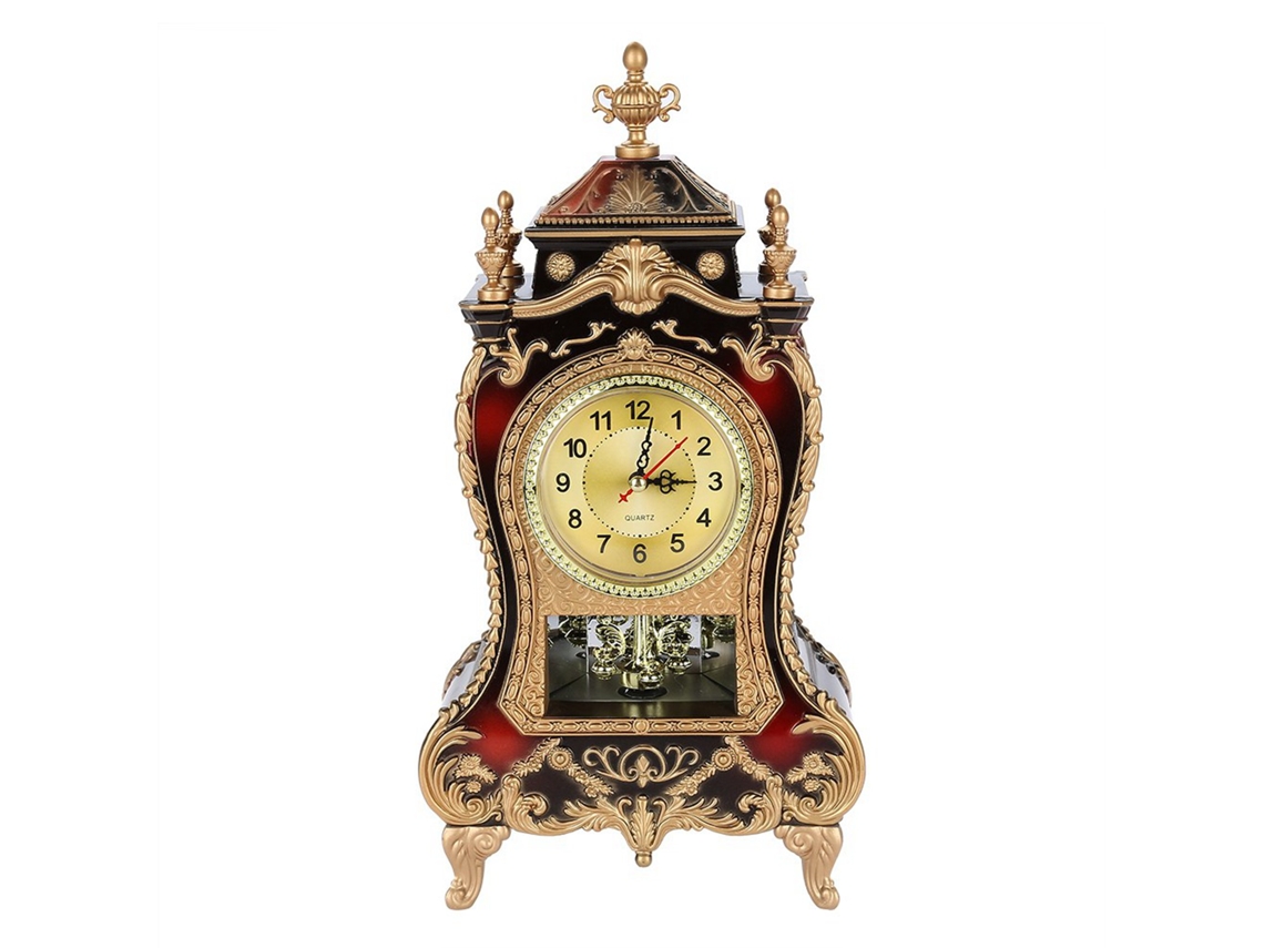 Rebe - Relógio de mesa de plástico estilo vintage antigo para casa e hotel com alarme, vermelho escuro